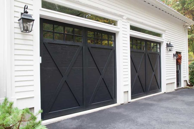 Carbon Black garage door installation by 4-T Door Systems
