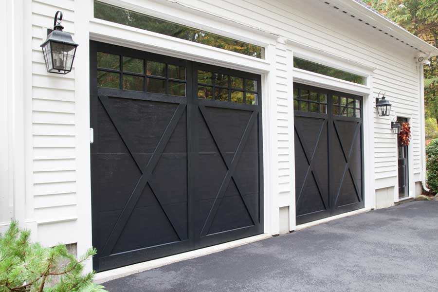 Carbon Black garage door installation by 4-T Door Systems